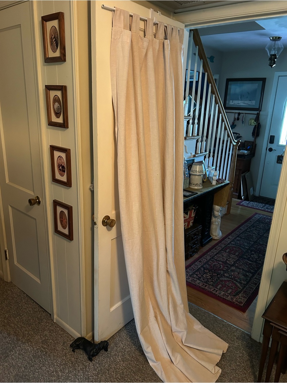 100% LINEN Neutral Beige Tab-Top Curtain Panels (2) each measures 90”x54”.V long